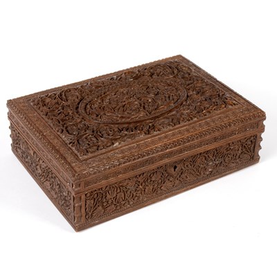 Lot 609 - An Indian carved sandalwood/cedar wood box,...