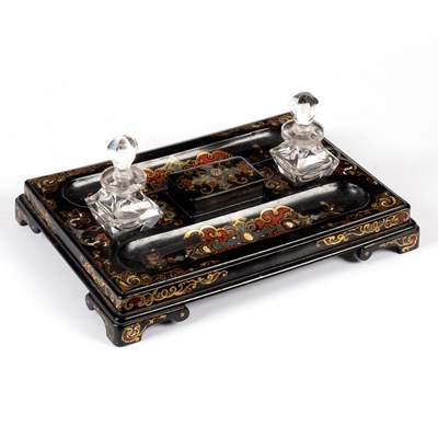 Lot 613 - A Victorian partners' papier-mâché inkstand,...