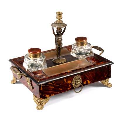 Lot 614 - A William IV tortoiseshell inkstand, with...