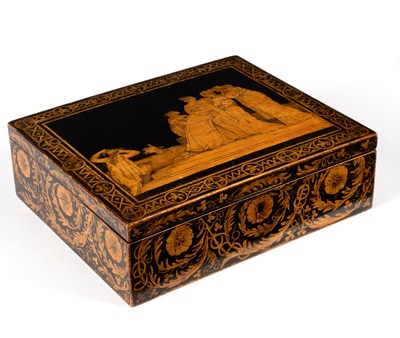 Lot 618 - A Regency pen work decorated box, the cover...