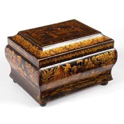 Lot 621 - A 19th Century lacquered tea caddy,...