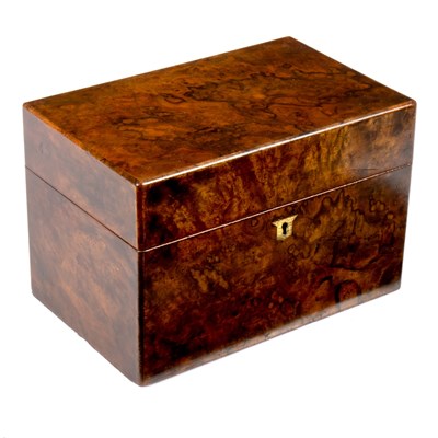 Lot 631 - An early Victorian burr walnut tea caddy,...