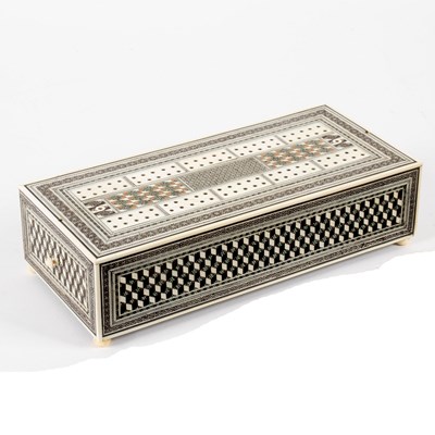 Lot 650 - An Anglo-Indian sadeli work gaming box, the...