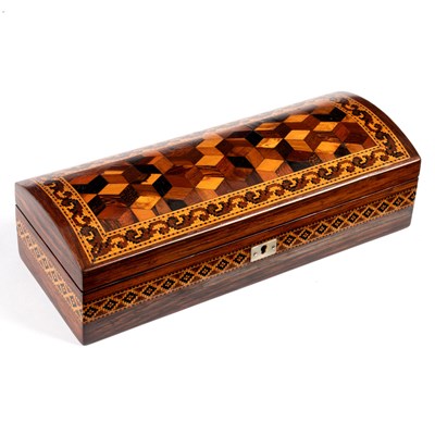 Lot 675 - A Victorian inlaid glove box, the domed cover...