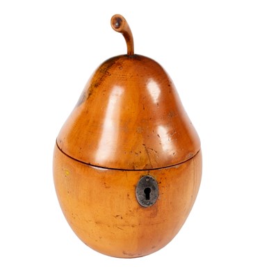 Lot 676 - A Georgian fruitwood tea caddy of pear form,...