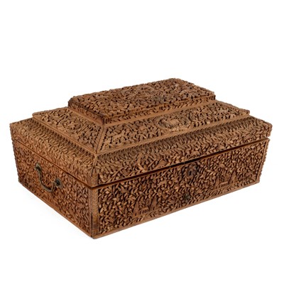 Lot 706 - An Anglo-Indian carved sandalwood box, early...