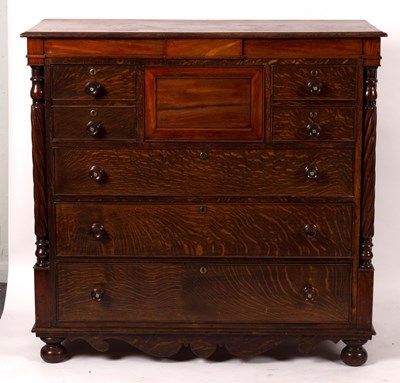 Lot 735 - A Victorian oak chest of five short and three...