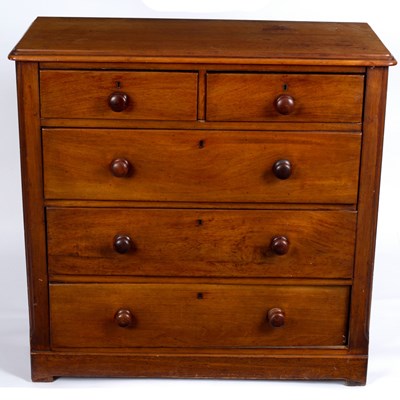 Lot 749 - A Victorian mahogany chest of three long and...