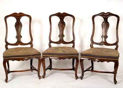 Lot 768 - Three Dutch beech framed chairs with cartouche-...