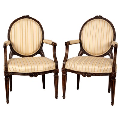 Lot 781 - A pair of carved framed fauteuils, each with...