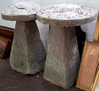 Lot 807 - Two staddle stones with tops, the tallest 91cm...