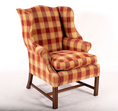 Lot 815 - A George III style wingback armchair, on...