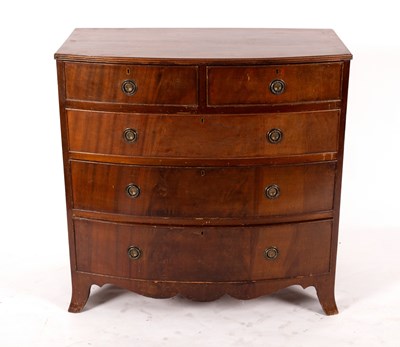 Lot 820 - A mahogany bowfronted chest of two short over...