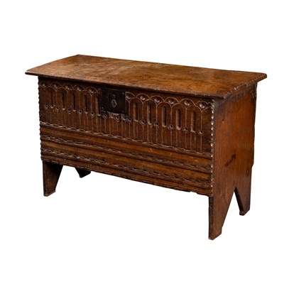 Lot 821 - A 17th Century oak six-plank coffer of small...