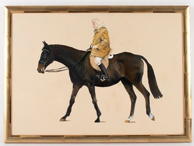 Lot 1109 - J Welan/Her Majesty the Queen on Horseback/oil...