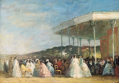 Lot 1143 - J Le Saux/The Bandstand/with elegant ladies...