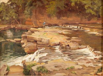 Lot 1150 - Doris M Tolley/Fishing on the Weir/signed and...