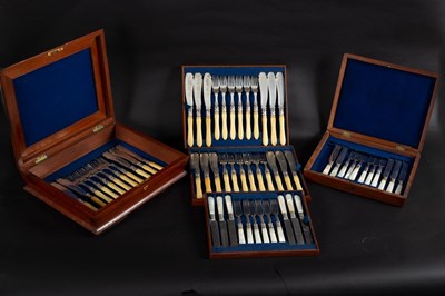 Lot 4 - Eighteen pairs of fish knives and forks, cased,...