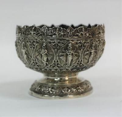 Lot 39 - An Indian white metal bowl with crowned border...
