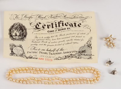 Lot 63 - A single row of Ciro cultured pearls, a pearl...