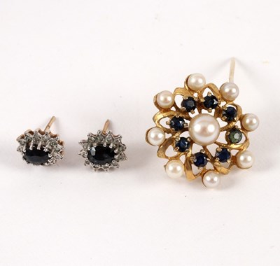 Lot 67 - A sapphire and pearl cluster brooch set in 9ct...
