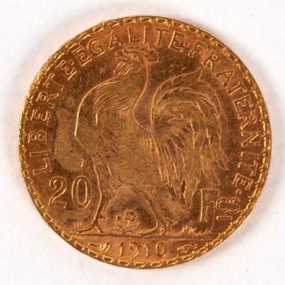 Lot 90 - A French 20 Franc gold coin, 1910