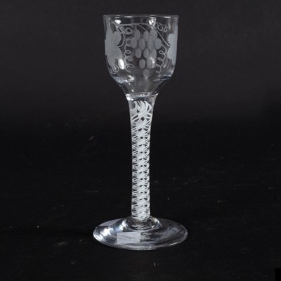 Lot 113 - An 18th Century cordial glass, the bowl etched...