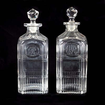 Lot 120 - A pair of Georgian glass square cut decanters...