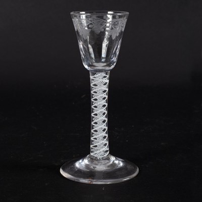 Lot 129 - An 18th Century cordial glass, the etched and...