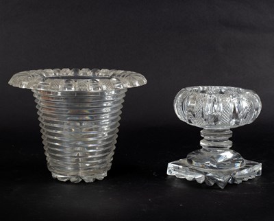 Lot 134 - A cut glass vase of inverted hat form with...