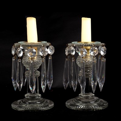 Lot 139 - A pair of glass candle lustres, 15.5cm high