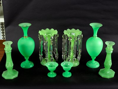 Lot 141 - A group of green glass comprising a pair of...