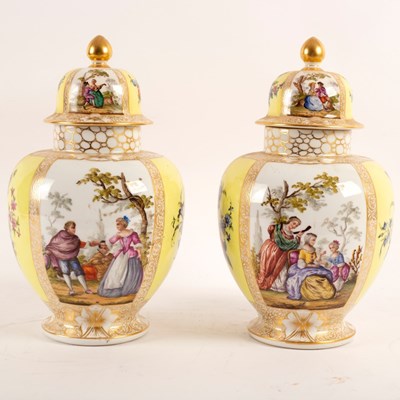 Lot 167 - A pair of Dresden jars and covers, circa 1900,...