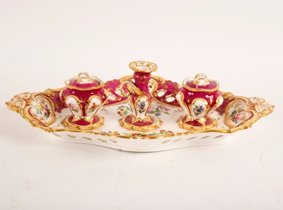 Lot 169 - A Coalport inkstand mounted with inkwell, pot...