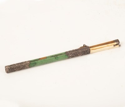 Lot 213 - A Chinese shagreen and white metal mounted...