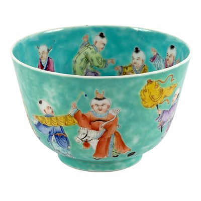 Lot 224 - A Chinese turquoise ground 'Boys' pattern bowl,...