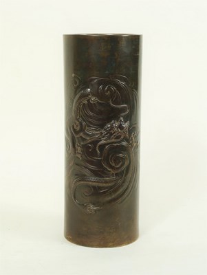 Lot 234 - A Japanese Meiji period cylindrical bronze...