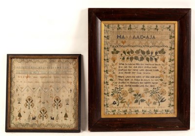 Lot 1025 - Two needlework samplers, dated 1850 and 1790