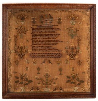 Lot 1030 - A George III needlework sampler worked by Jane...