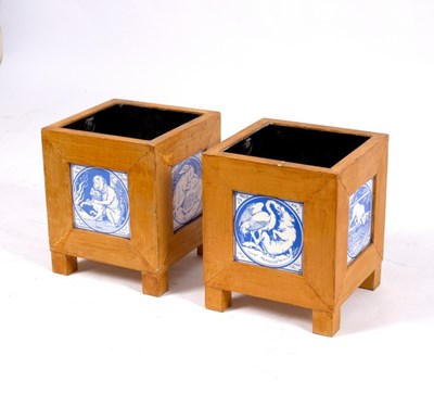 Lot 94 - Eight Mintons Aesop's Fables' tiles, the blue...