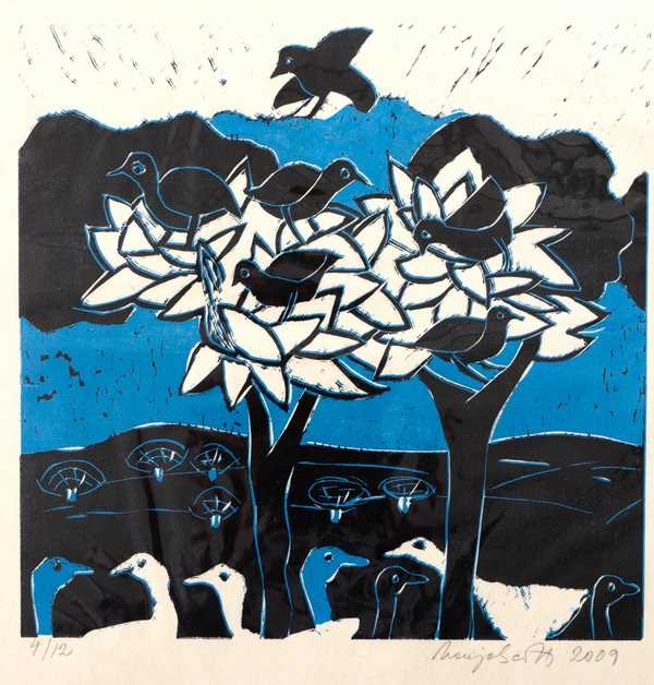 Lot 572 - Manja Scott (born 1945)/Blue Trees, 4/12/Hills...