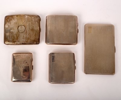 Lot 17 - Five silver cigarette cases, various,...