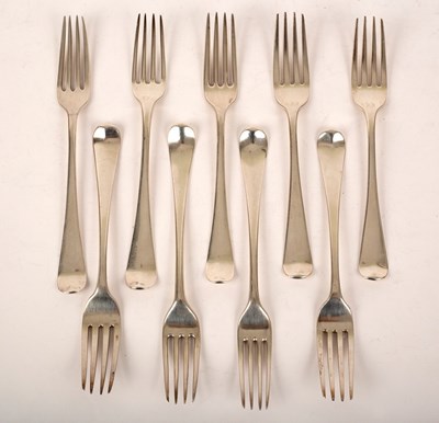 Lot 68 - Five George III silver table forks, Richard...
