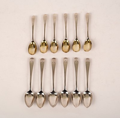 Lot 73 - A set of six silver and silver gilt egg spoons,...