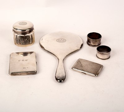 Lot 82 - A silver backed hand mirror, two silver...