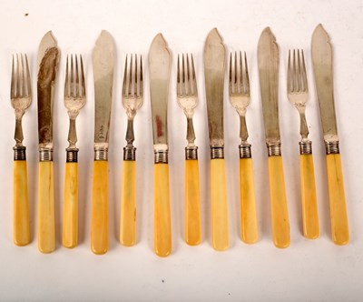 Lot 115 - A set of six silver fish knives and forks,...