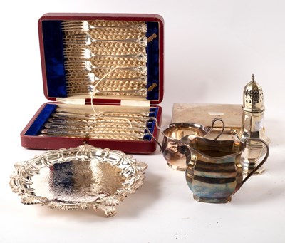 Lot 133 - A boxed set of six EPNS fish knives and forks,...