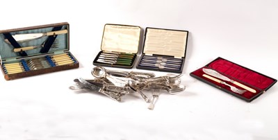 Lot 138 - A set of six electroplated lobster picks, a...