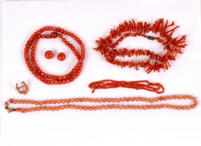 Lot 170 - A coral bead necklace, 49cm long and sundry...