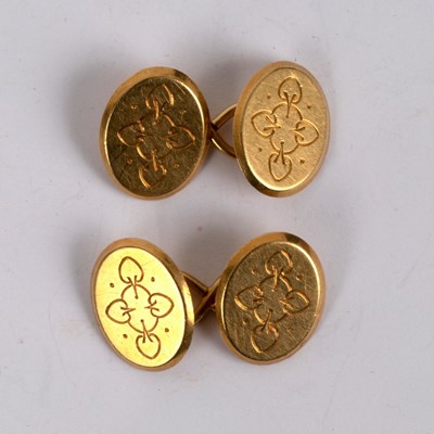 Lot 195 - A pair of 18ct gold cufflinks, each with...